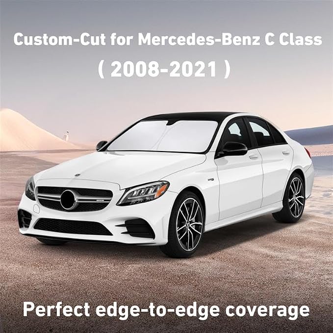 EcoNour Windshield Sunshade Compatible for Mercedes Benz C Class 2008-2019 2020 2021, W205 C250 C300 C400 Sun Visor for Front Windshield & Window Sun Shade Cover, UV Heat Protector, Car Accessories - Image 2