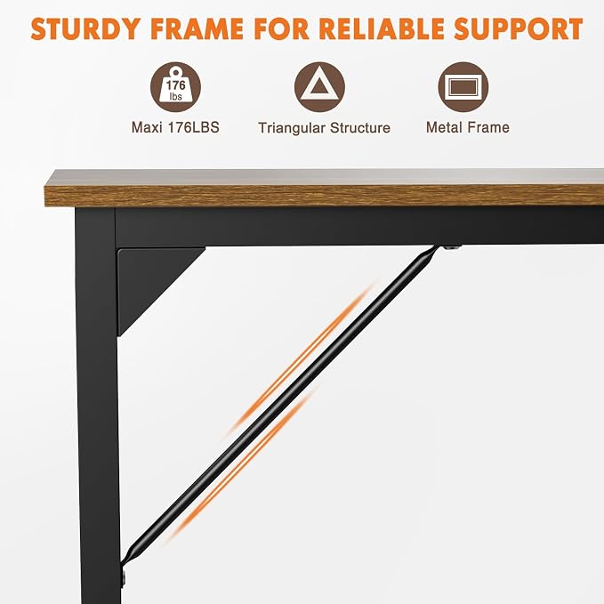 Sweetcrispy 63-Inch Small Computer Desk for Bedroom, Brown | Gaming Writing Work and Study Desk for Home Office, Sturdy Metal Frame and Compact Modern Design with X-Shaped - Image 5