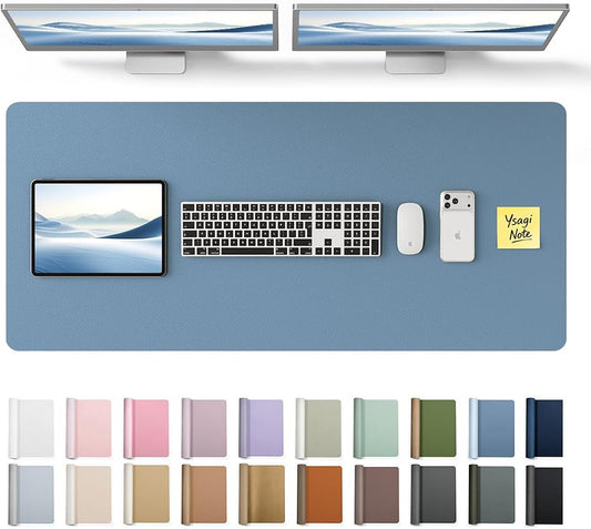 YSAGi Leather Desk Pad Protector, Office Desk Mat, Large Mouse Pad, Non-Slip PU Leather Desk Blotter, Laptop Desk Pad, Waterproof Desk Writing Pad for Office and Home (Blue, 47" x 17") by YSAGi