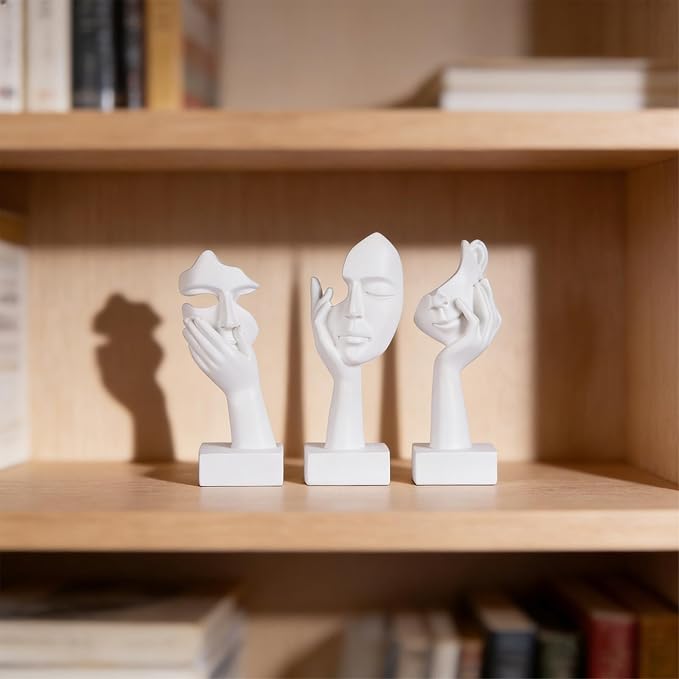3 Pcs Thinker Small Statue Set - White Art Abstract Home Accent Figurines for Decor Woman Apartment Bookshelf Floating Shelf Coffee Table Office Desk Bathroom Counter Decor (3 Pcs White, 6") - Image 7
