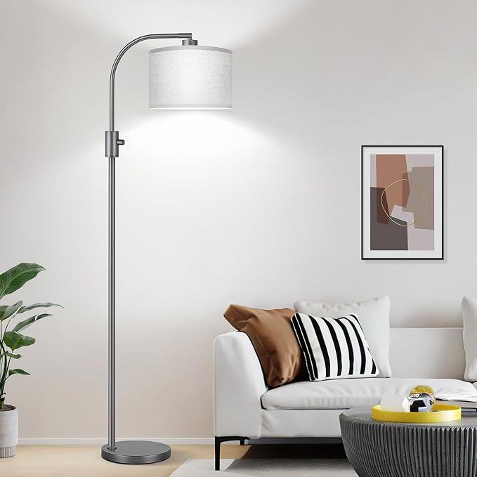 Nintiue Upgraded Modern Arc Dimmable Tall Standing Floor Lamp with Gray Shade, 1200 Lumens LED Bulb Included, for Living & Reading Room, Bedroom, Office & Nursery, Gray by Nintiue