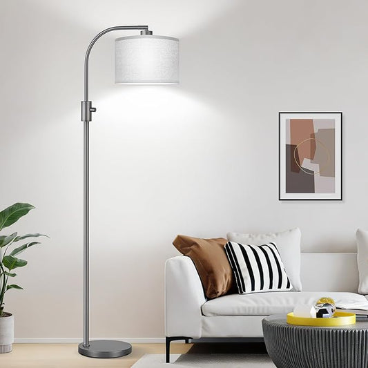 Nintiue Upgraded Modern Arc Dimmable Tall Standing Floor Lamp with Gray Shade, 1200 Lumens LED Bulb Included, for Living & Reading Room, Bedroom, Office & Nursery, Gray by Nintiue