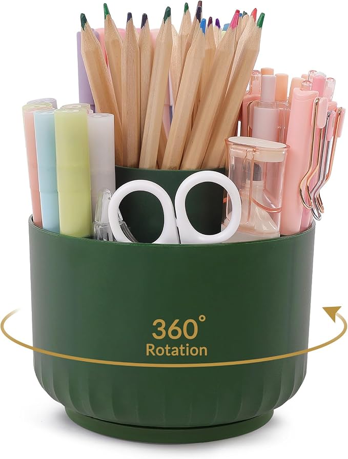 SKYDUE 360 Degree Rotating Desk Organizer, Dual-Purpose Pencil Pen Holder for Desk, Rotating Pencil Cup with Stickers, Office Supplies, Desk Decor for Office, School, Home by SKYDUE