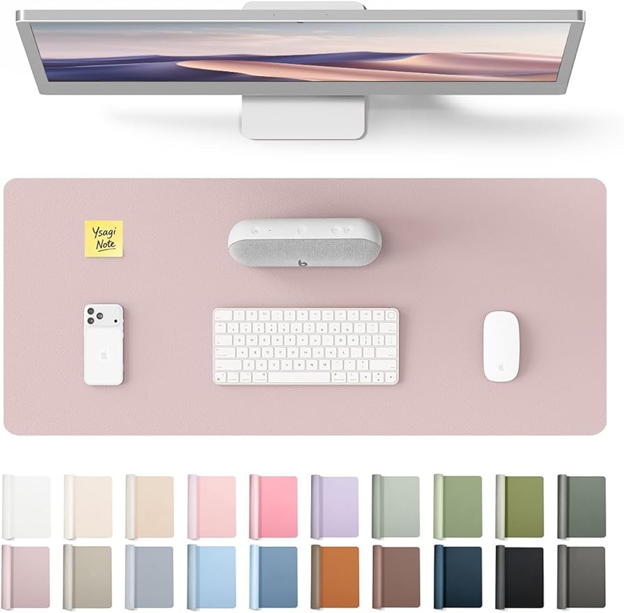 YSAGi Leather Desk Pad Protector, Office Desk Mat, Large Mouse Pad, Non-Slip PU Leather Desk Blotter, Laptop Desk Pad, Waterproof Desk Writing Pad for Office and Home (Grayish Lavender, 23.6" x 13.8") by YSAGi
