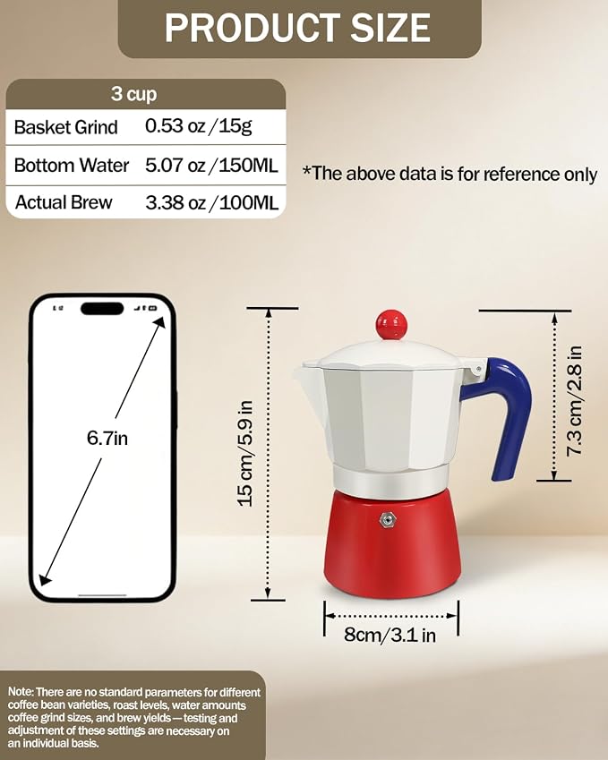 Coffee Maker Stovetop Espresso Maker 3 Cup Aluminum Moka Pot Percolator 5oz 150ml Easy Brewing for Electric Ceramic Stoves Home Camping Italian Cuban Café Classic Sip Sized - Image 2