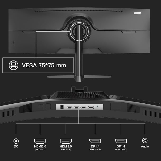 Amzfast 49 Inch Curved Monitor 120Hz DQHD (5120x1440) Ultrawide Gaming Monitor, 120% sRGB, 1500R, 1ms MPRT, HDR, Adaptive Sync, PIP/PBP, Height Adjustable, HDMI 2.0/DP 1.4, VESA 75x75, AMZG49C7U - Image 10