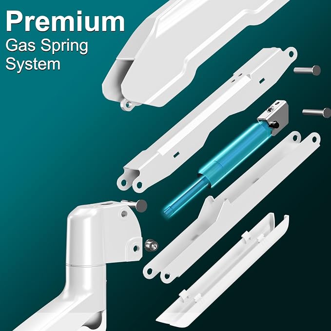 MOUNT PRO Single Monitor Desk Mount - Articulating Gas Spring Arm, Removable VESA Mount for Computer Monitor Stand with Clamp and Grommet Base Fits 13 to 32 Inch Screen, VESA 75x75, 100x100, White - Image 9