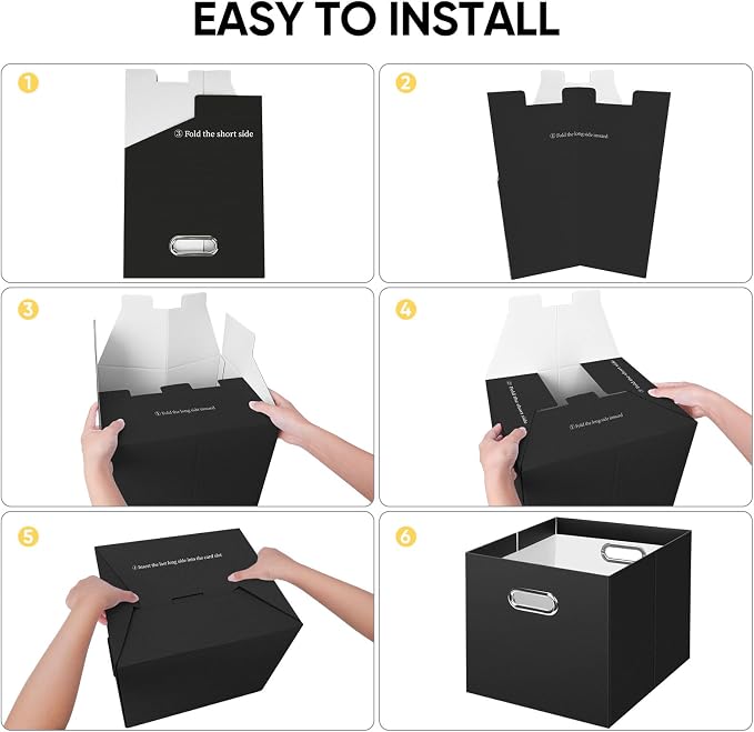 BALEINE File Organizer Box, Cardboard File Folder Organizer with Handle for Letter Size, Portable Collapsible Hanging Filing Box for Home Office Document Storage (2 Pack, Large Black) - Image 6