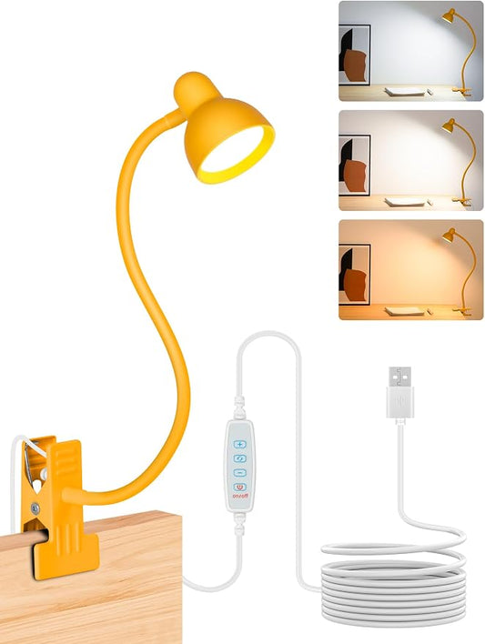 LiFMIRA Desk Lamp Clip on Lamp for Bed, LED Reading Light for Bed Yellow | 3 Colors 10 Dimmable Brightness, LED Book Light for Reading in Bed Flexible Clip on Light Clamp Lamp for Bed Headboard Desk by LiFMIRA