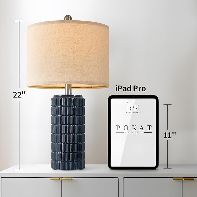 PoKat 23" Blue Table Lamps, Farmhouse Bedside Lamps for Bedroom Set of 2, Ceramic End Table Lamps for Living Room, Traditional Nightstand Desk Lamps, Medium - Image 3