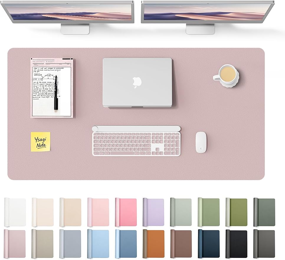 YSAGi Leather Desk Pad Protector, Office Desk Mat, Large Mouse Pad, Non-Slip PU Leather Desk Blotter, Laptop Desk Pad, Waterproof Desk Writing Pad for Office and Home(Grayish Lavender, 47.2" x 23.6") by YSAGi