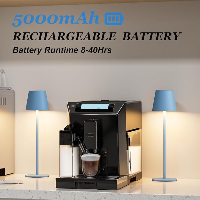 Kakanuo Cordless Table Lamp Rechargeable Blue - KK 2 Pack 5000mAH Battery Operated Lamp for Dining Table, 3 Color Stepless Dimming Wireless Lamp for Counter, Outdoor Patio, Touch Control - Image 5