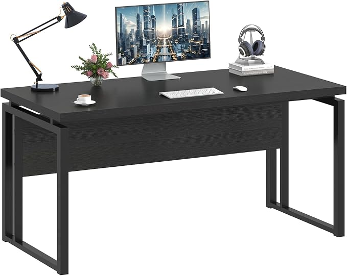 EXCEFUR Black Desk for Home Office, Modern Computer Desk, Wood and Metal Writing Study Table for Workstations, Living Room, Bedroom, 53 Inch - Image 9