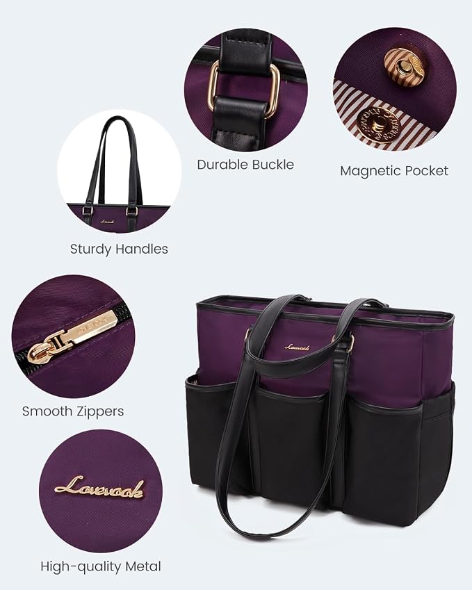 LOVEVOOK 17 Inch Laptop Tote Bag for Women Work, Teacher Tote Nurse Bag, Professional Utility Computer Bag For Work/Travel/College/Daily, Large Purse Handbag With Multi Pockets & Top Zipper - Image 8