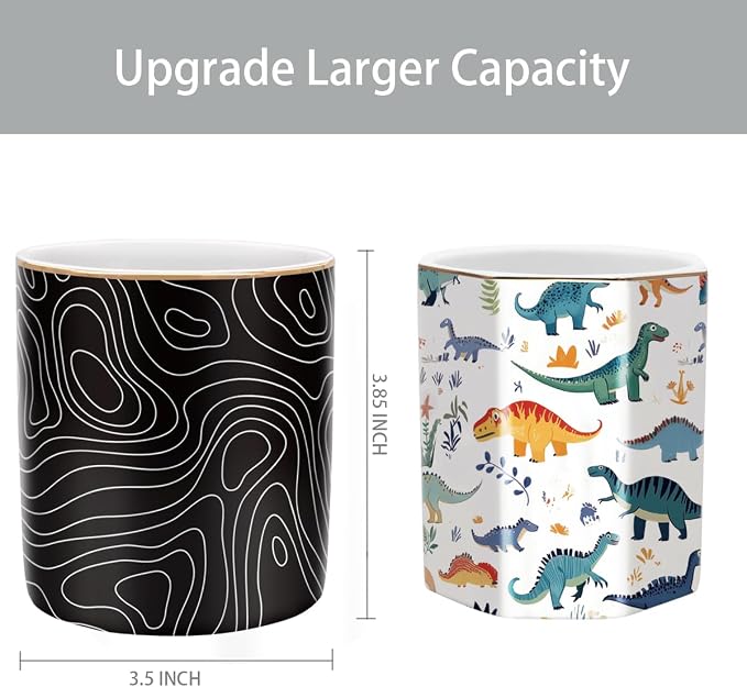 Large Capacity Pen Holder, Pencil Cup for Desk, Cute Makeup Brush Holder, Durable Ceramic Organizer Decor for College, Office, Classroom, Abstract Geometric Pattern - Image 2