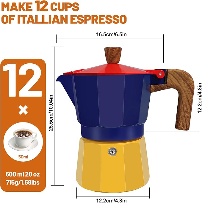 12 Cup Aluminum Espresso Stovetop Moka Pot Express Coffee Maker Percolator Italian Classic Mocha Coffee Machine for Italian and Cuban Cafe Brewing for Home & Camping 600ml 20oz - Image 2
