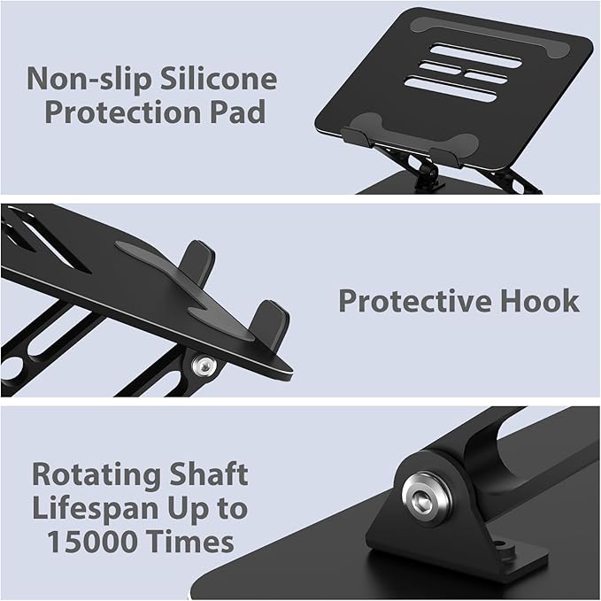 Adjustable Laptop Stand for Desk, Metal Laptop Riser Holder | Portable Desktop Book Stands, Foldable Ventilated Cooling Computer Notebook Stand Compatible with 10-15.6” Laptops, Tablets - Image 6