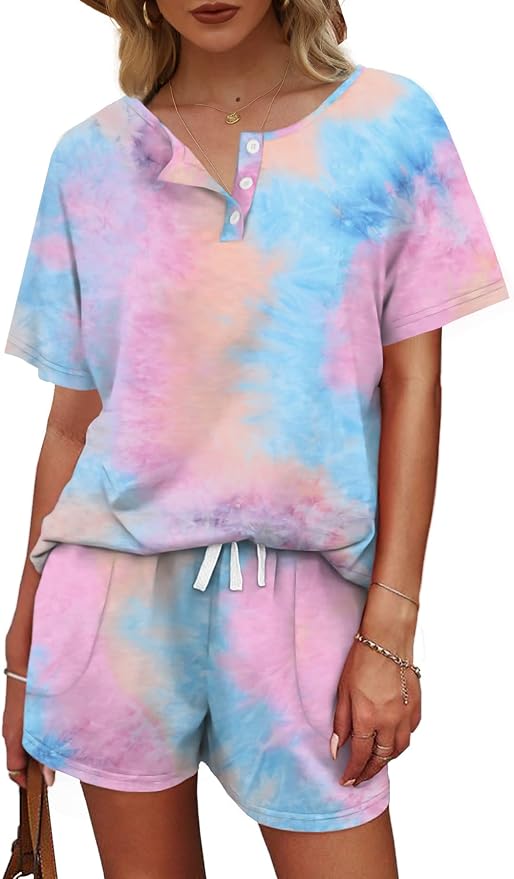 WIHOLL Two Piece Outfits for Women Lounge Sets Button Down Top and Shorts Set Sweatsuits with Pockets - Image 3