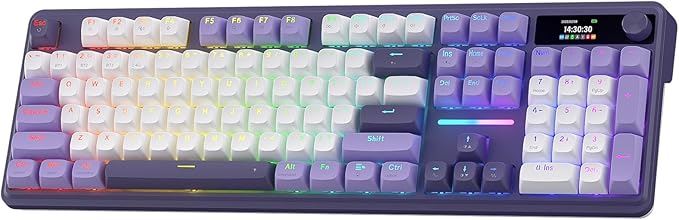 Redragon K762 PRO Wireless 104-Key Gasket Gaming Keyboard, Screen & Knob | Easy-Control LED Info Display, 0-Delay Tri-Mode, Cushioned 5-Layer Noise Dampening for Creamy Thocky Sound, Full-Size 104-Key by REDRAGON