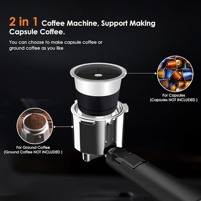 COWSAR Commercial-Grade Espresso Machine, 20Bar High Pressure Compact Coffee Maker with Milk Frother Steam Wand. Equipped with 45oz Detachable Water Tank, Ideal for Brewing Cappuccino - Image 5