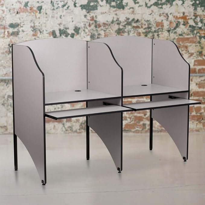 Flash Furniture Kevin Starter Student Study Carrel for Testing Centers and Classrooms, Starter Study Carrel Unit/Private Student Testing Desk, Gray - Image 2