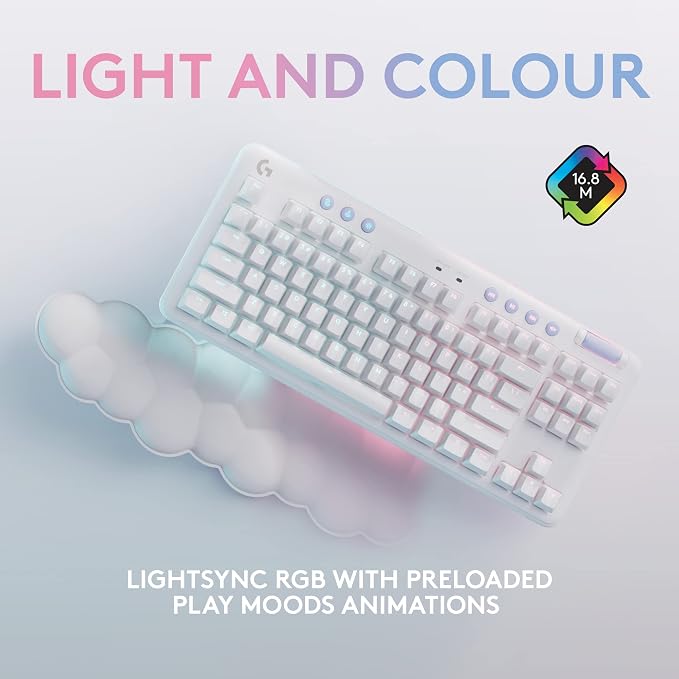 Logitech G715 Wireless Mechanical Gaming Keyboard with LIGHTSYNC RGB, Lightspeed, Tactile Switches (GX Brown), and Keyboard Palm Rest, PC/Mac Compatible - White Mist - Image 6