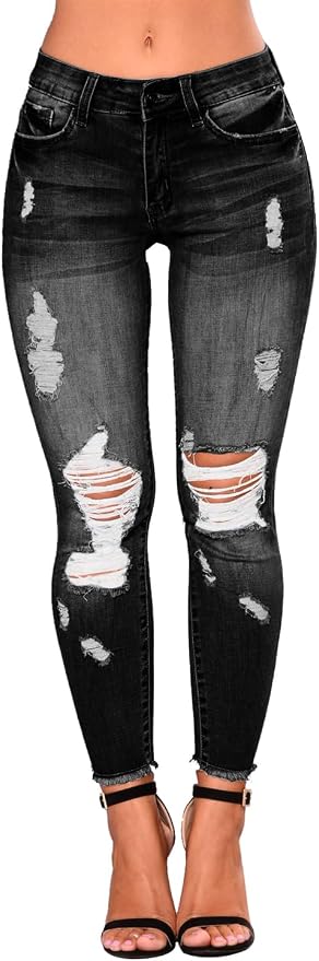 KUNMI Women's Skinny Ripped Trendy Jeans Distressed Stretchy Denim Pants - Image 4