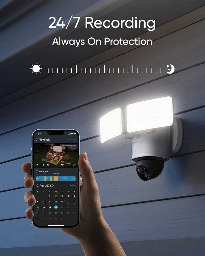 eufy Security Dual-Lens 360°Coverage Floodlight Camera E340,Security Camera Outdoor, Pan &Tilt,AI Detection&Tracking,8× Hybrid Zoom,No Monthly Fee, 24/7 Recording, Dual-Band Wi-Fi 6, 2000 LM,Wired - Image 6