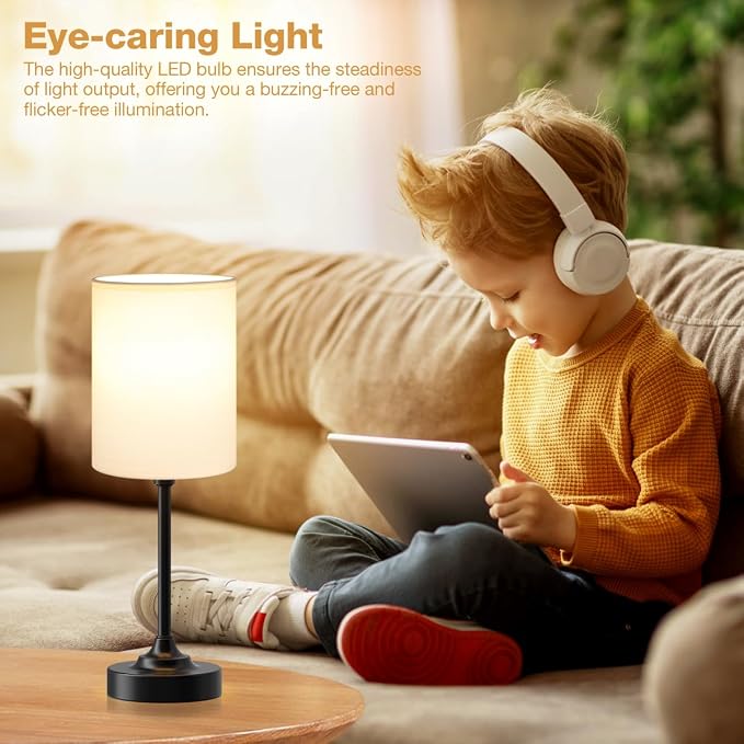 Fenmzee Touch Nightstand Bedroom Lamp - 3 Way Dimmable Bedside Lamp, Small Table Lamp Linen Lampshade for Office Desk, LED Bulb Included - Image 5