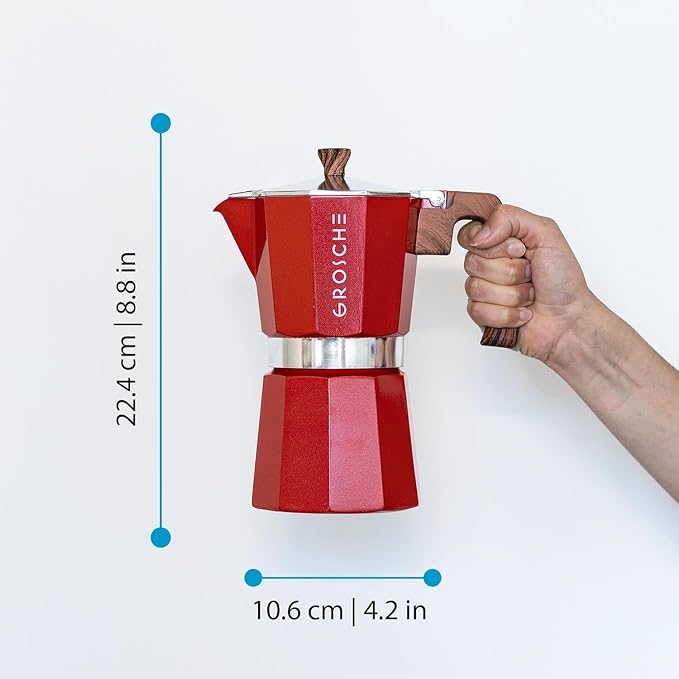GROSCHE Milano Stovetop Espresso Maker Moka Pot 9 espresso Cup 15.2 oz Red | Cuban Coffee Maker And Italian Moka Pot For Stovetop Espresso; For Gas, Electric, And Propane Stoves With A Soft-Touch Handle - Image 5