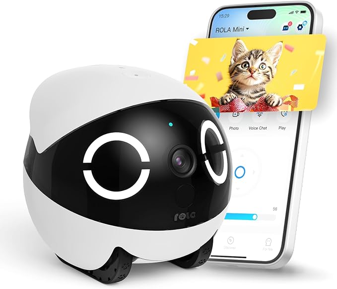 Enabot EBO ROLA Mini Pet Camera Robot: 2K FamilyBot Mobile Home Companion | Whole-Home Mobility, Two-Way Talk, Night Vision, Long Battery Life, Local Storage, Long Distance Gift by Enabot