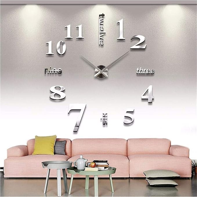 FASHION in THE CITY Large 3D DIY Wall Clock Frameless Mirror Surface Big Wall Clock Home Decoration for Living Room Bedroom Home Office Kids Room Hotel Coffee Hall Bar Wall Decoration by FASHIONinTHECITY