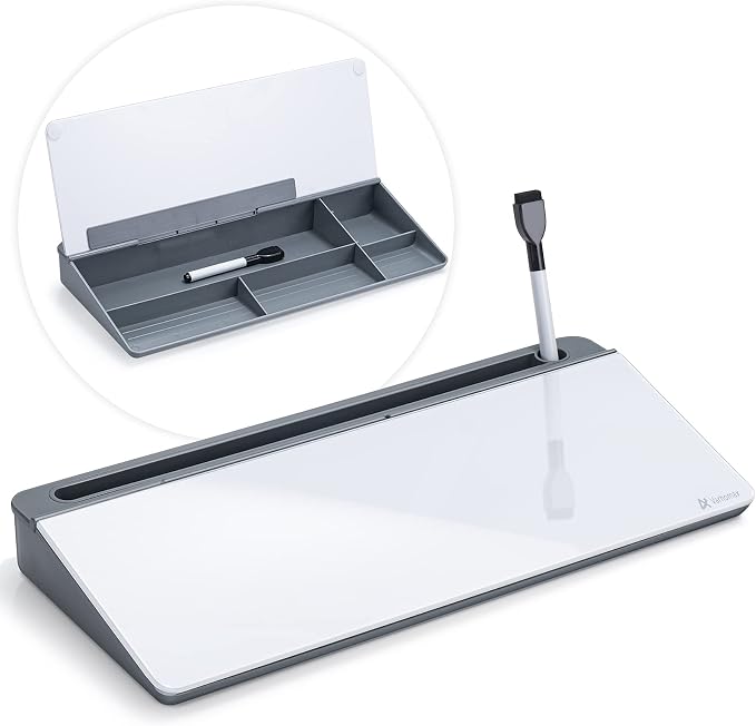 Varhomax Glass Desk Whiteboard with Storage, Desktop Organizer to-do List Memo Notepad Dry Erase White Board for Home Office and School Supplies (Gray) by Varhomax