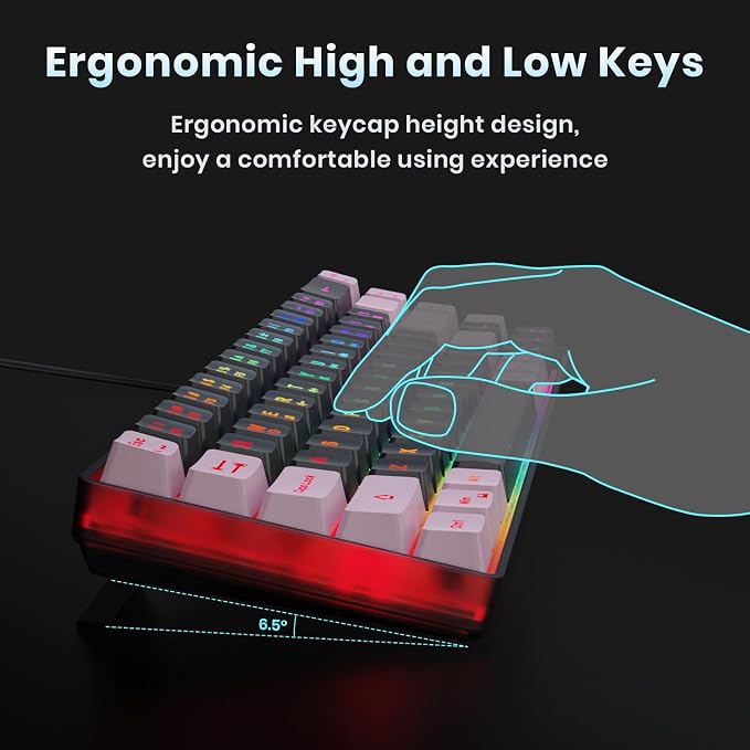 GEODMAER 65% Gaming Keyboard, LED Backlit, Ultra-Compact Anti-Ghosting No-Conflict 68 Keys Membrane Gaming Wired Keyboard for PC Laptop Windows Gamer(Black-Pink) - Image 6