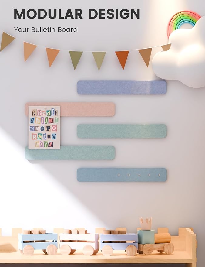 Fluxynara 13" x 2" Felt Wall Panels, Coastal Haze | 5-Pack Cork Board Alternative with 35 Push Pins, Adhesive Mounting for Bedroom Door or Home Office - Image 5