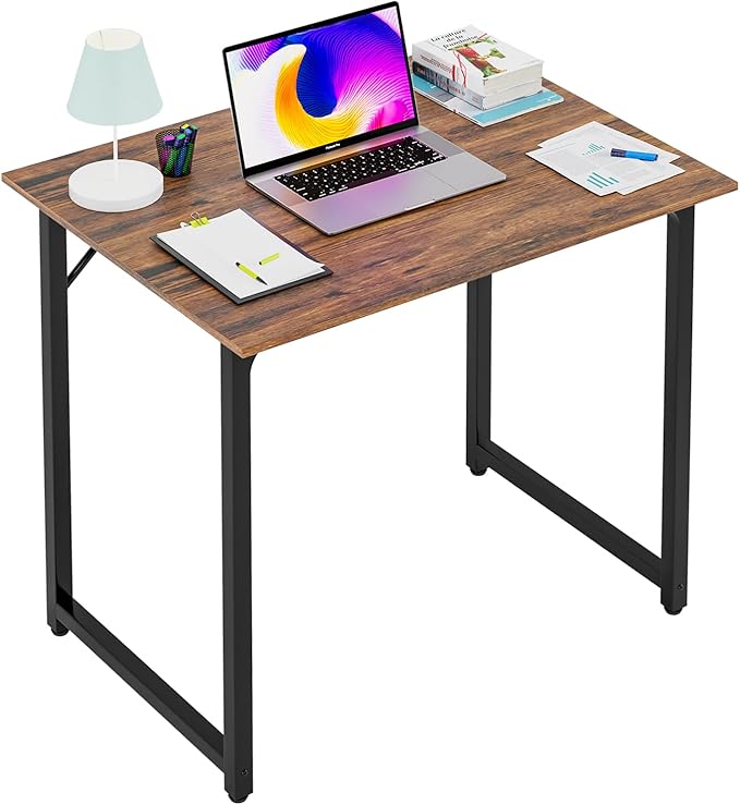 PayLessHere | 32 Inch Computer Desk | Brown | Sturdy Office Desk | Metal Frame, Adjustable Feet | Water-Resistant, Scratchproof Surface | Writing Table for Home Office or Study | Pack of 1 by PayLessHere