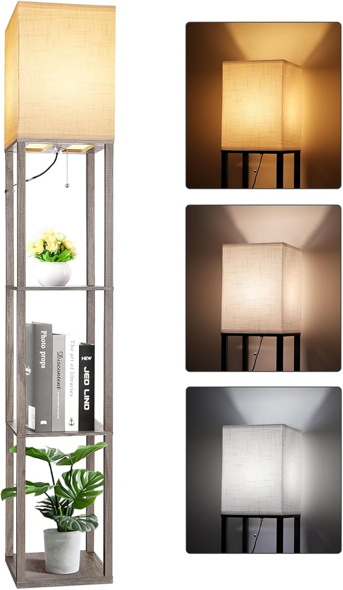 RUNTOP Floor Lamp with Shelves, Shelf Lamp with 3 Color Temperature LED Bulb,Lamps for Living Room, Standing Lamp Modern Tall Standing Light Display Shelf Floor Lamps for Bedroom, Office Home Decor by RUNTOP
