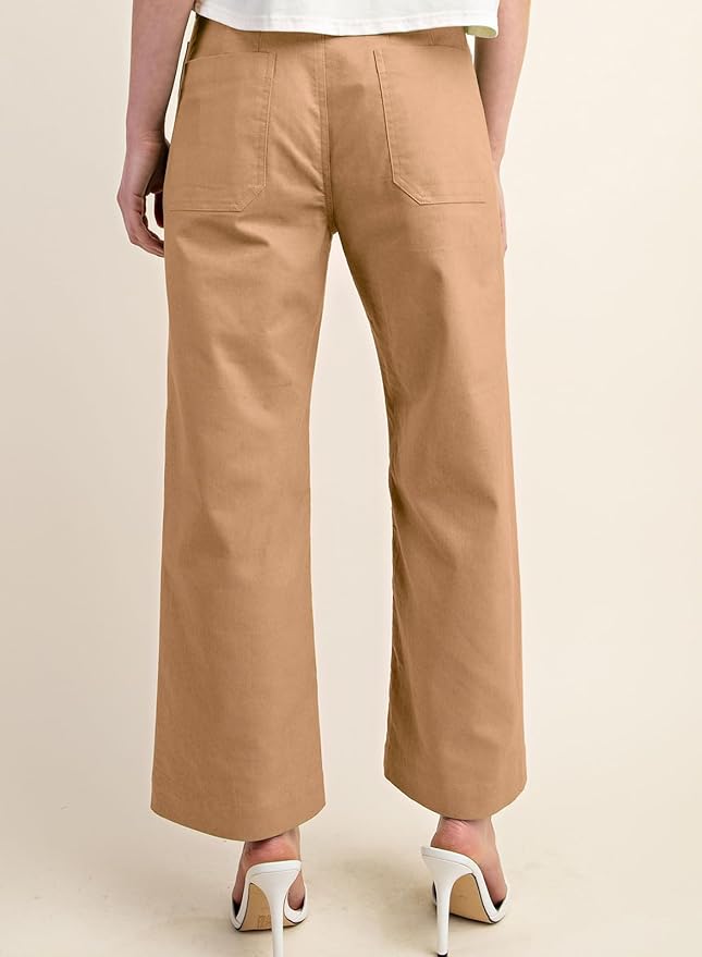 miduo Womens High Waisted Cropped Wide Leg Stretchy Straight Pants Trousers with Pockets - Image 4
