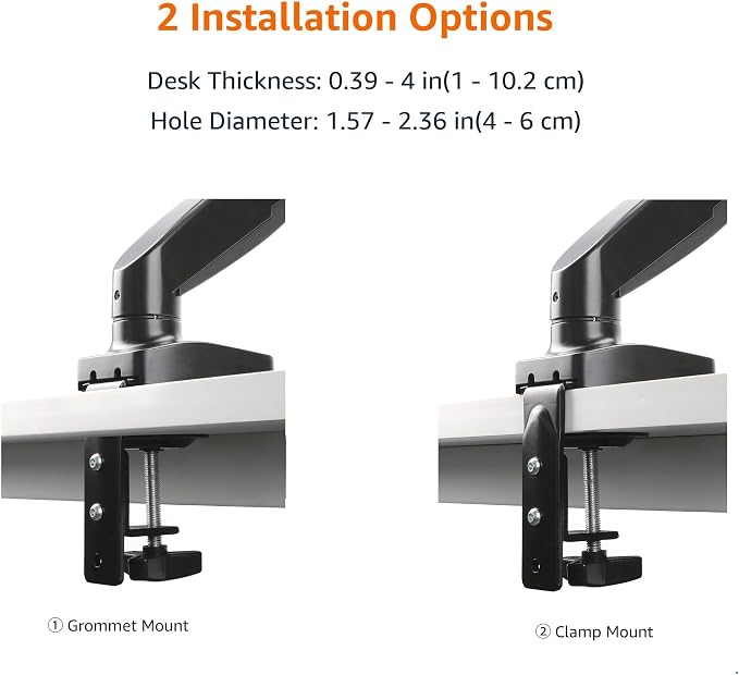Amazon Basics Gas Spring Single Monitor Arm Desk Mount, Adjustable Tension, Fits 15–27 Inch Monitors, Supports 4.4–15.4 lbs, VESA 75x75/100x100, Black - Image 6