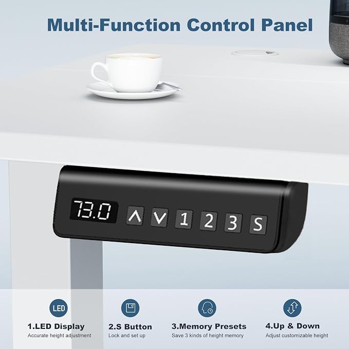 DUMOS 55 Inch Electric Standing Desk, Memory Adjustable Home Office Desk | Sit Stand Up Desk for Work Home Office,Adjustable Desk, Rising Computer Table with Splice Board,Cable Management,Hook,White - Image 6