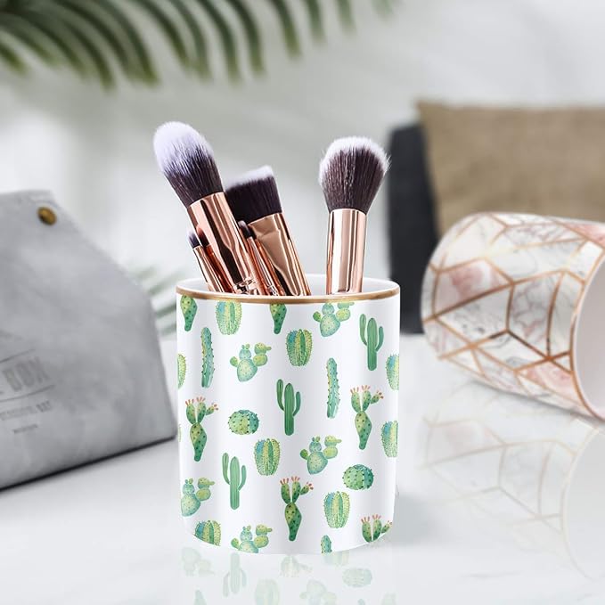Pen Pencil Holder, Multi-Purpose Holder for Desk Pencil Cup for Girls Boys Kids Durable Ceramic Desk Organizer Makeup Brush Holder for Office, Classroom, Home, Cactus - Image 7