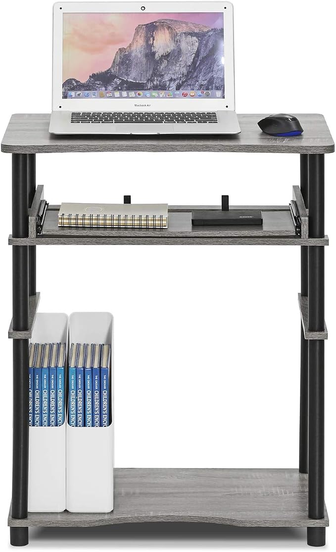 Furinno 10016GYW/BK Home Laptop Notebook Computer Desk, French Oak Grey/Black - Image 3