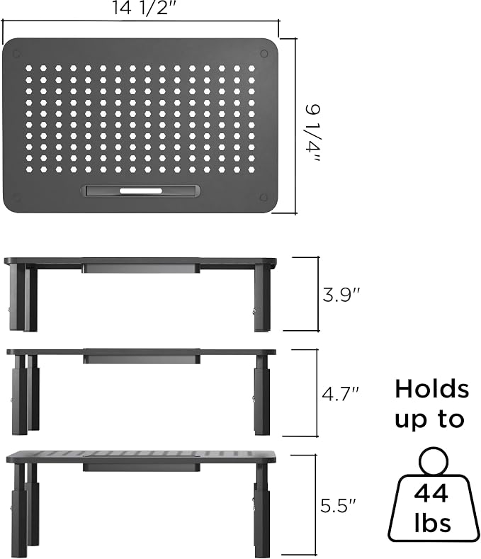 EVOOMI Back Saver Monitor Stand for Desk - 2 Pack Monitor Riser - Anti-Skid HD Hexagonal Steel Computer Stand - Free Cable Ties - Mesh Metal Computer Item Stand - Printer & iMac - Image 2