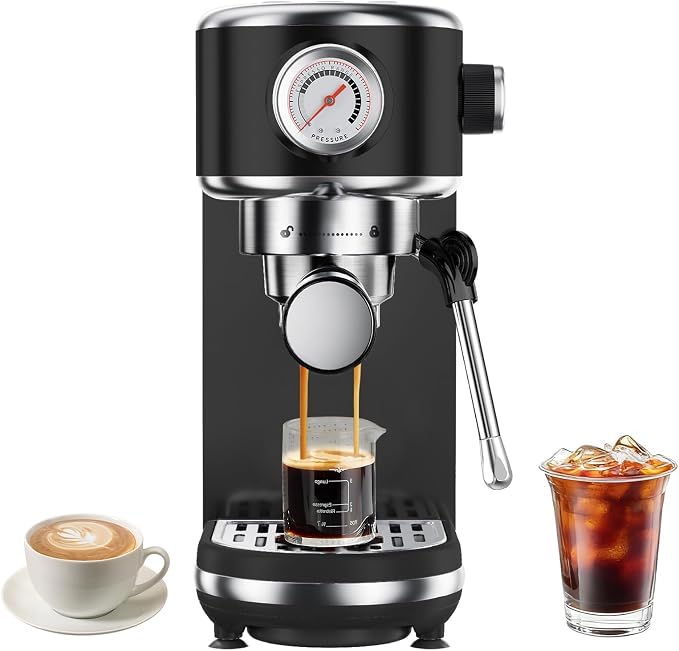 atatix 20 Bar Espresso Machine with Milk Frother, Compact Espresso Maker | Black Stainless Steel Coffee Machine,with Precise Temp Contro, 44oz Removable Water Tank for Latte, Cappuccino by ATATIX