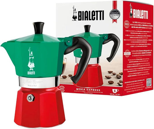 Bialetti - Moka Express Italia Collection: Iconic Stovetop Espresso Maker, Makes Real Italian Coffee, Moka Pot 6 Cups (9 Oz - 270 Ml), Aluminium, Colored in Red Green Silver by Bialetti