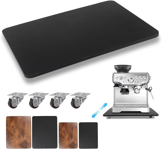 360° Appliance Slider Sliding Tray, Coffee Maker Rolling Tray for Counter Under Cabinet Coffee Pot Mat for Espresso Machine, Toaster, Air Fryer, Quiet Wheels, Black (Large 15.7"×13") by JAYOBGO
