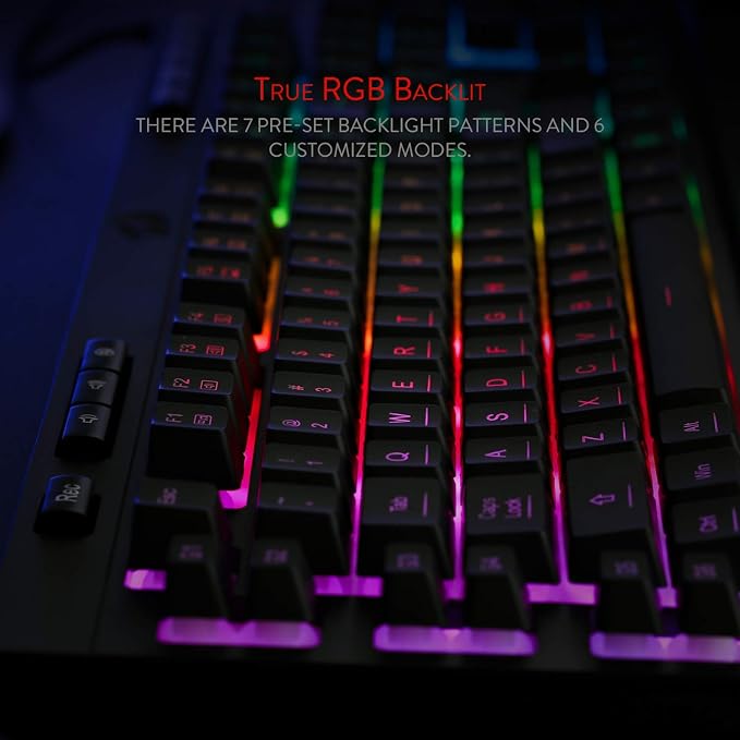Redragon K512 RGB Membrane Gaming Keyboard, 6 Macro Keys & Easy Media Wheel | Dedicated Scroll Controls, No Software Needed 6 On-the-Fly Combos for Extensive Games, 13 Backlight Modes, Wrist Support - Image 5