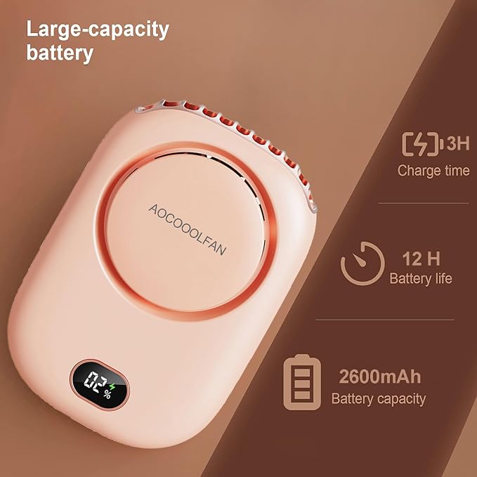 AOCOOLFAN Portable Neck Fan, Mini Small Personal Handheld Fan USB Rechargeable 3 Speed for Girls Boys Woman Eyelash Travel Home Office Outdoor (Pink) - Image 3
