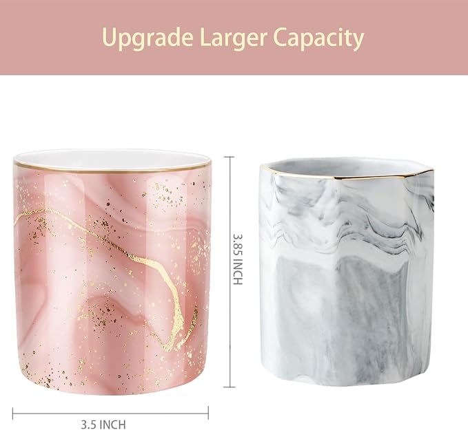 Large Capacity Colored Pen Holder for Desk, Ceramic Pencil Holder Pen Cup Marker Holder Makeup Brush Holders, Desk Accessories & Workspace Organizers for Home, Office, Red Marble - Image 2