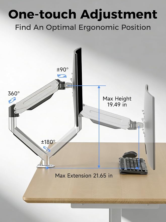 Suptek Single Monitor Mount,Adjustable Gas Spring Monitor Arm Desk Mount Stand Fits 17 20 22 23 24 26 27 32 33 35 36 inch,Holds up to 25 lbs, Silver(MD9S) - Image 7